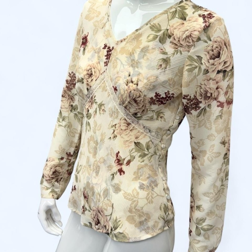 Axcess Liz Claiborne Floral Mesh Blouse Cami Set Lace Y2K Womens S, button side